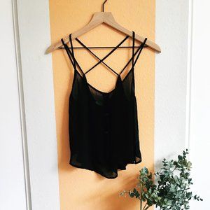 LUSH Black Strappy Sheer Tank Size Small
